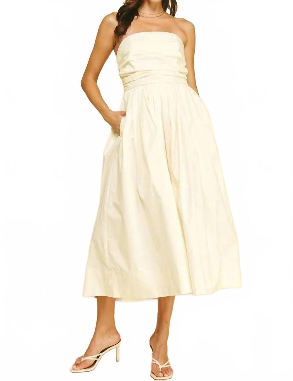 NEW PINCH shirring detailed sleeveless midi dress in butter